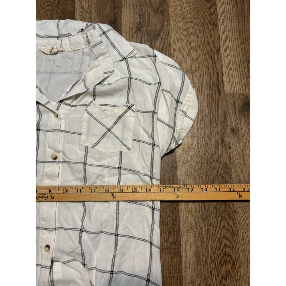 Sim & Sam Shirt Womens Size L White Plaid Button Down High Low Short Sleeve - Picture 7 of 12